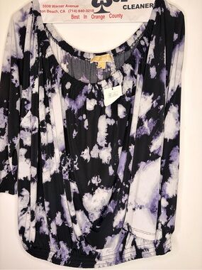 NWT Michael Kors Off-Shoulder Blouse Purple Black Tie Dye Top Size